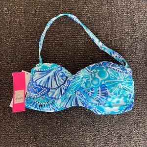 NWT Lilly Pulitzer Bikini Cay Twist Bandeau Turquoise Oasis Half Shell Size 8